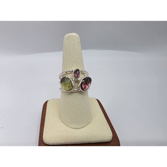 Tourmaline Pink Green Natural Stones Sterling Silver‎ 925 Ring Womens Size 9 NEW - Picture 2 of 14